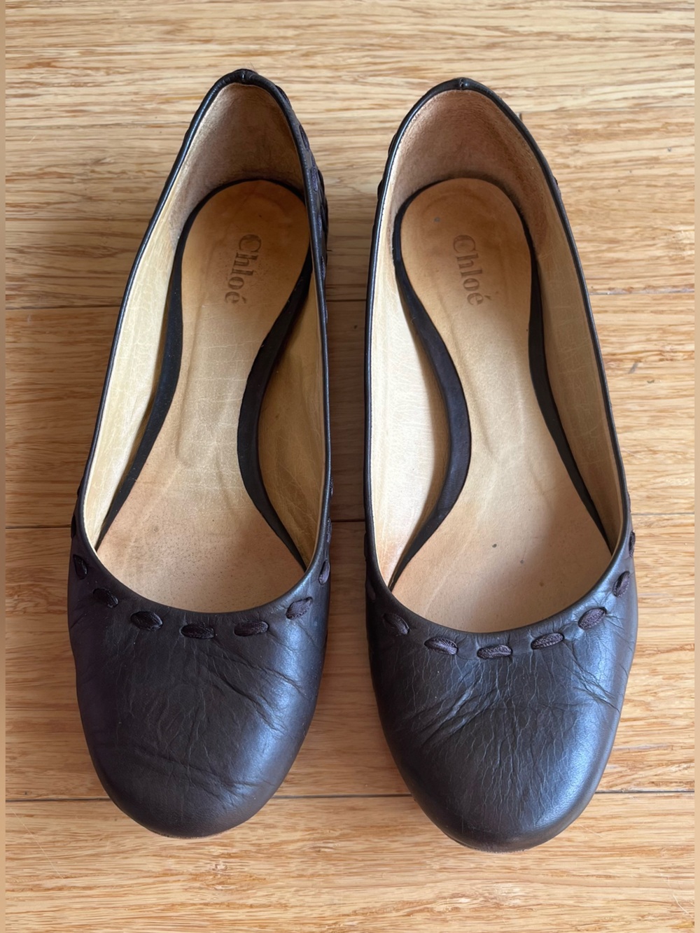 Authentic Vintage Chloé Brown Leather Ballet Flats – Size 36.5–37 (US 6.5)